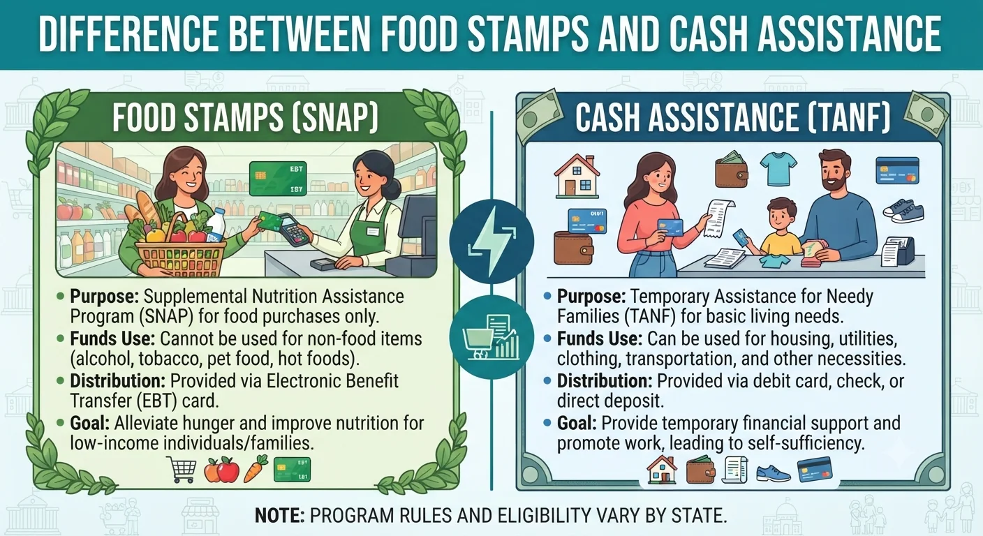 Difference Between Food Stamps and Cash Assistance