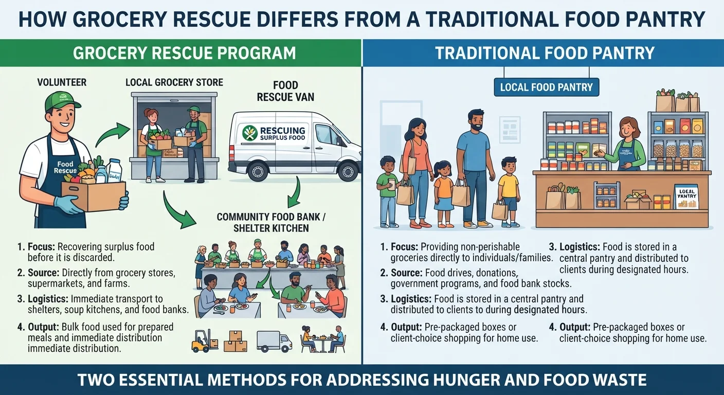 How Grocery Rescue Differs From a Traditional Food Pantry